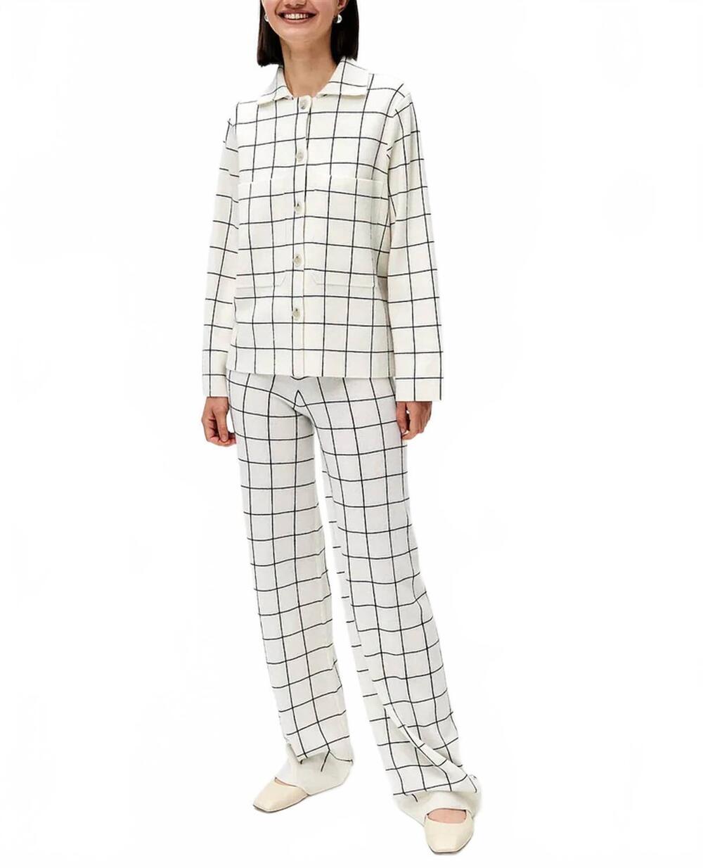 NEW ALLUDE plaid cashmere blend sweater jacket in ivory